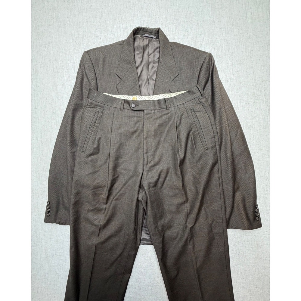 Corneliani Mens Brown Glen Plaid Super 100s Wool Suit Made in Italy Size 52 L